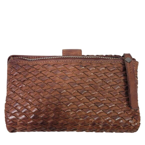 Vilenca Holland Wallet Brown Cognac Leather Woven Soft Slots Basketweave Bifold - Picture 2 of 15